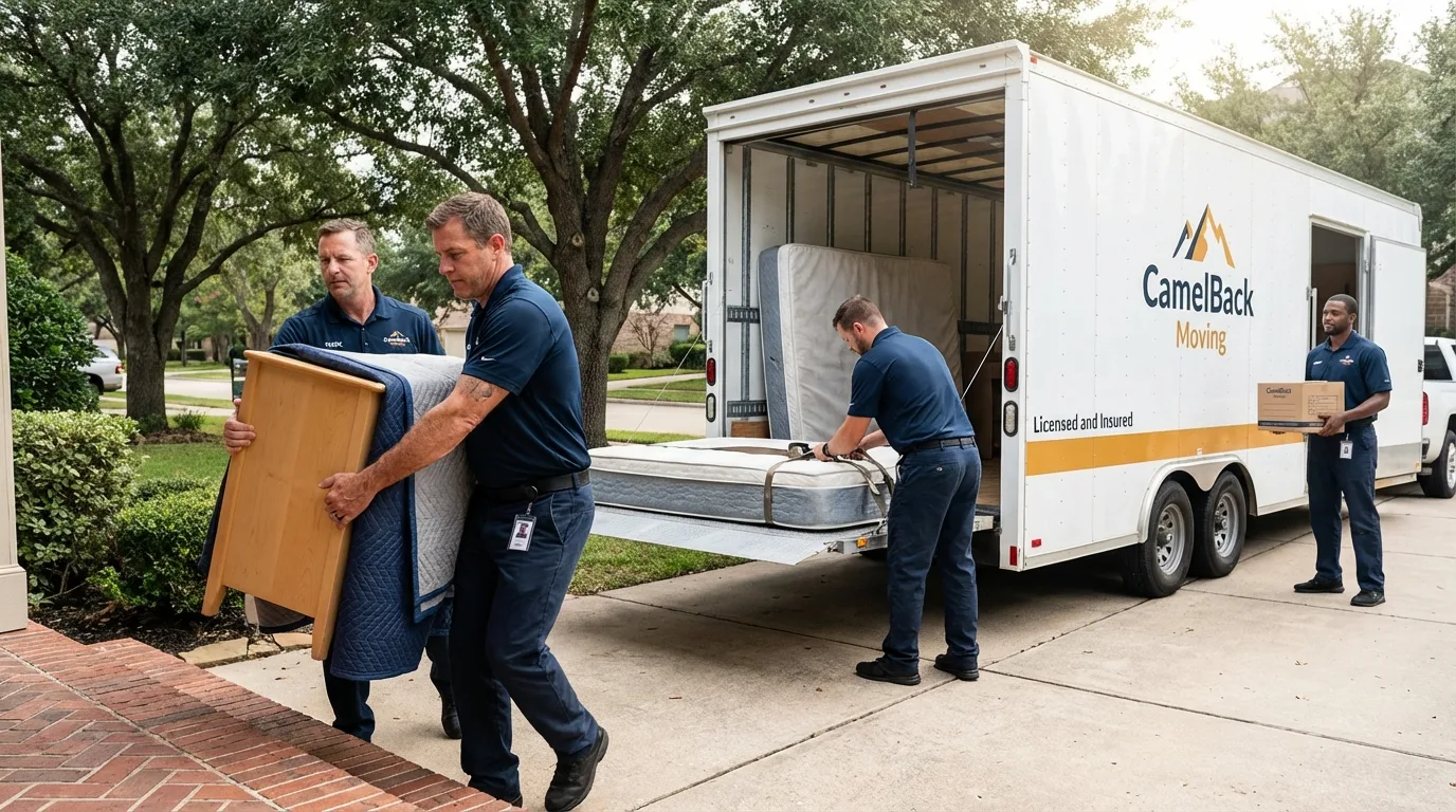 Crew loading residential truck for cross-state move from Taloga, OK