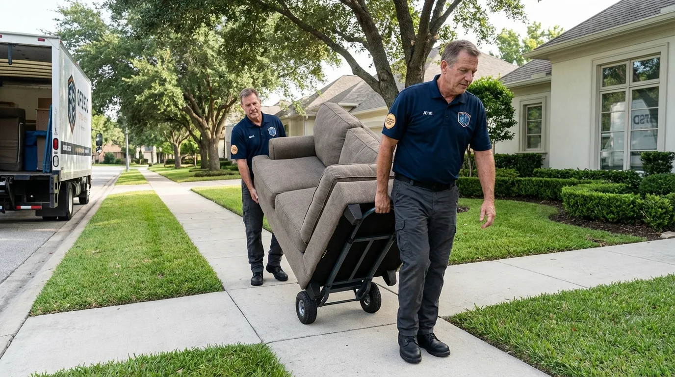 Local residential moving crew loading furniture in Taloga, OK