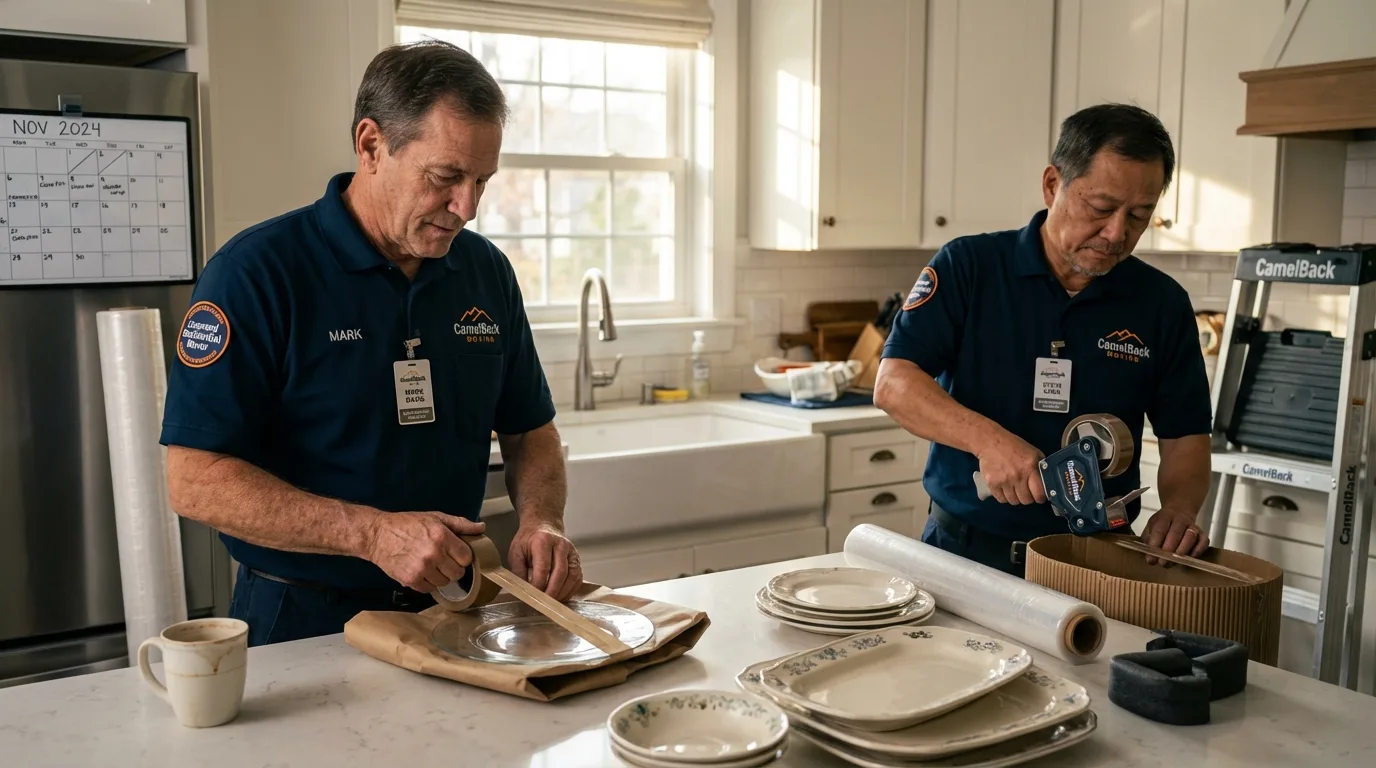 Professional crew packing kitchen dishware in Taloga, OK